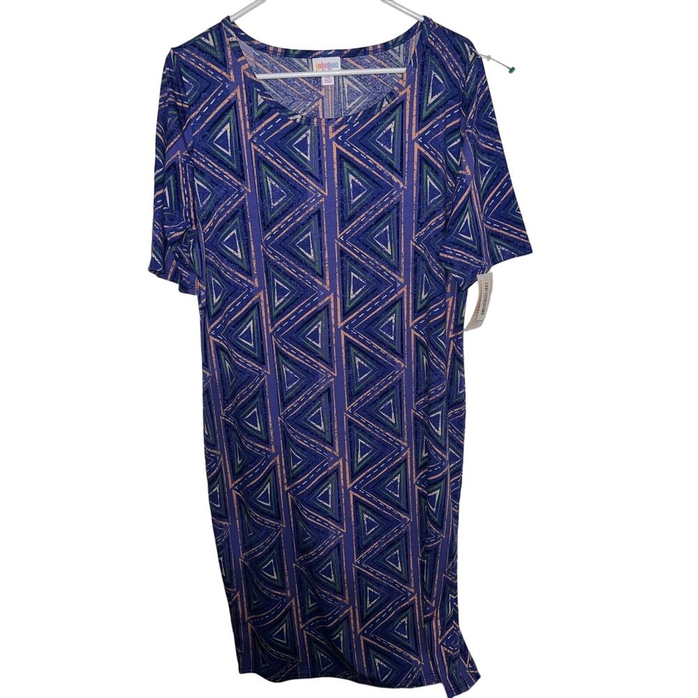 Lularoe Julia Women's Purple Multi Triangle Print Short Sleeve Sheath Dress 2xl